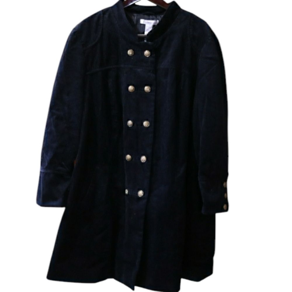 Romans Black Corduroy Military Style Double Breasted Coat NWT 26W
